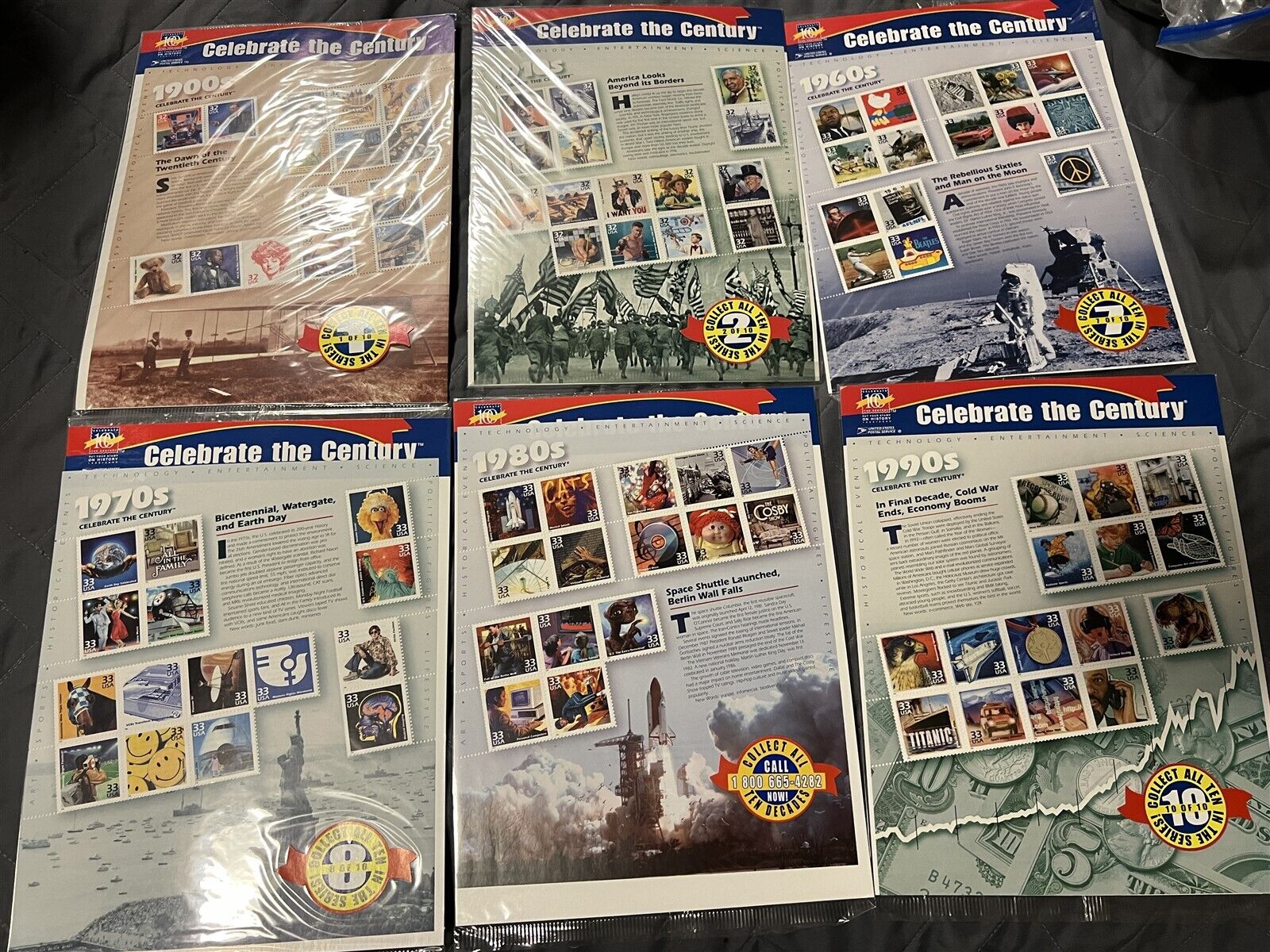 US STAMPS CELEBRATE THE CENTURY SETS 1900S 1910S 1960S 1970S 1980S 1990S SEALED