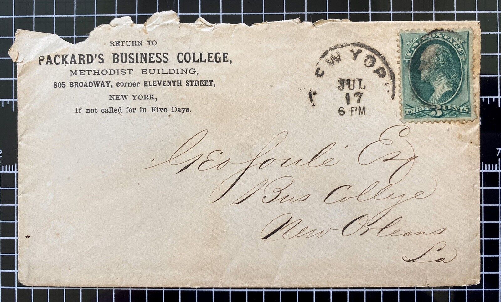 US cover 1800s Packards Business College NYC - Bus College New Orleans LA script