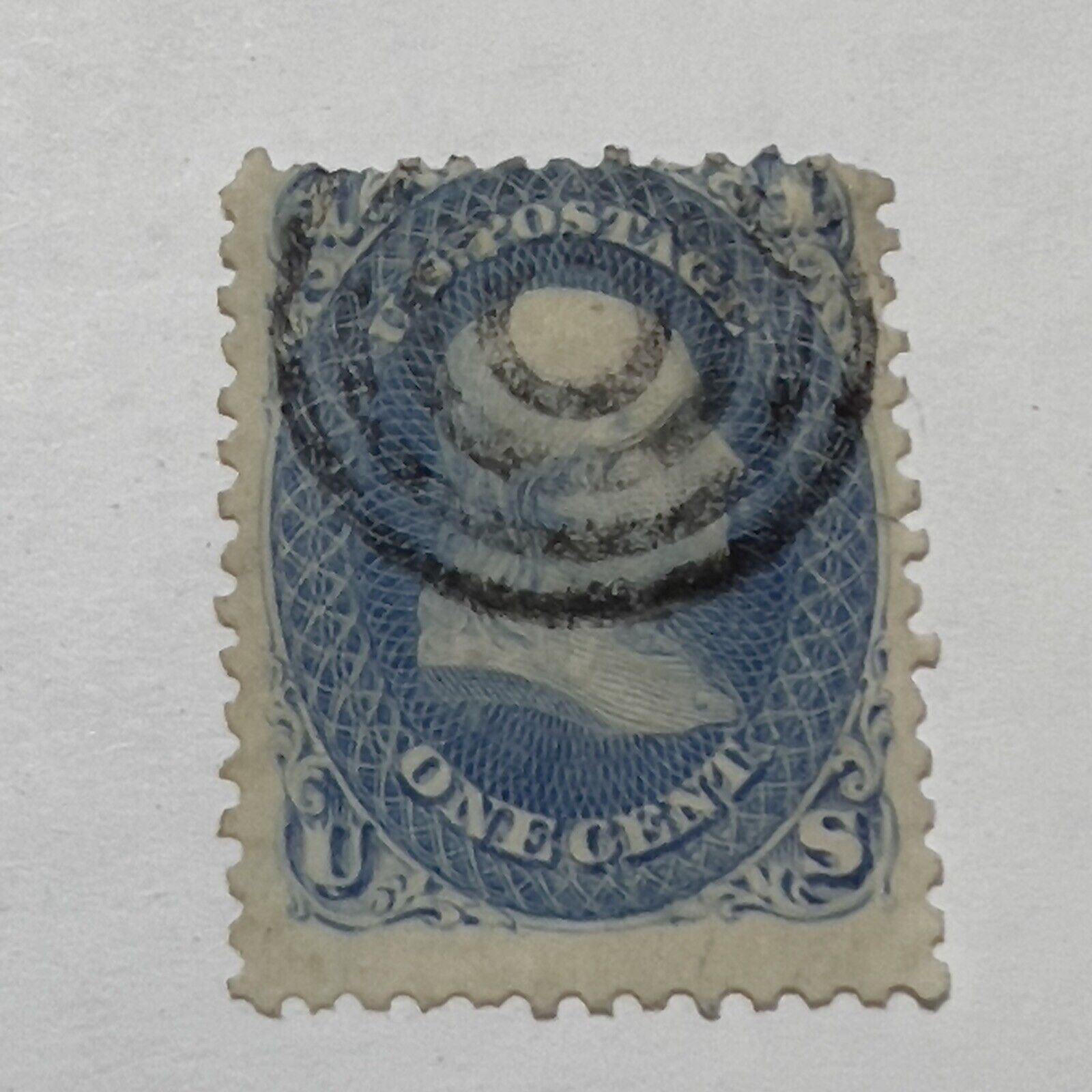1800’s U.S. 1C BLUE STAMP, TARGET ON BEN FRANKLIN’S HEAD