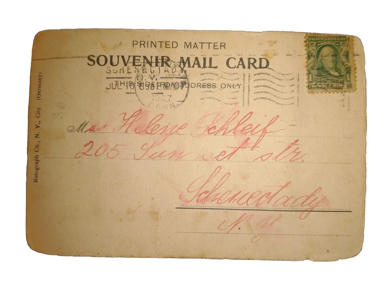 Vintage Early 1900's Post Card with *RARE* Benjamin Franklin Stamp 