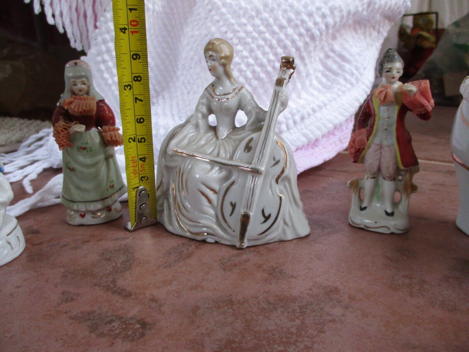 VINTAGE PORCELAIN FIGURINES CELLO ACME CHINA MADE IN JAPAN 1700'S FRENCH THEME