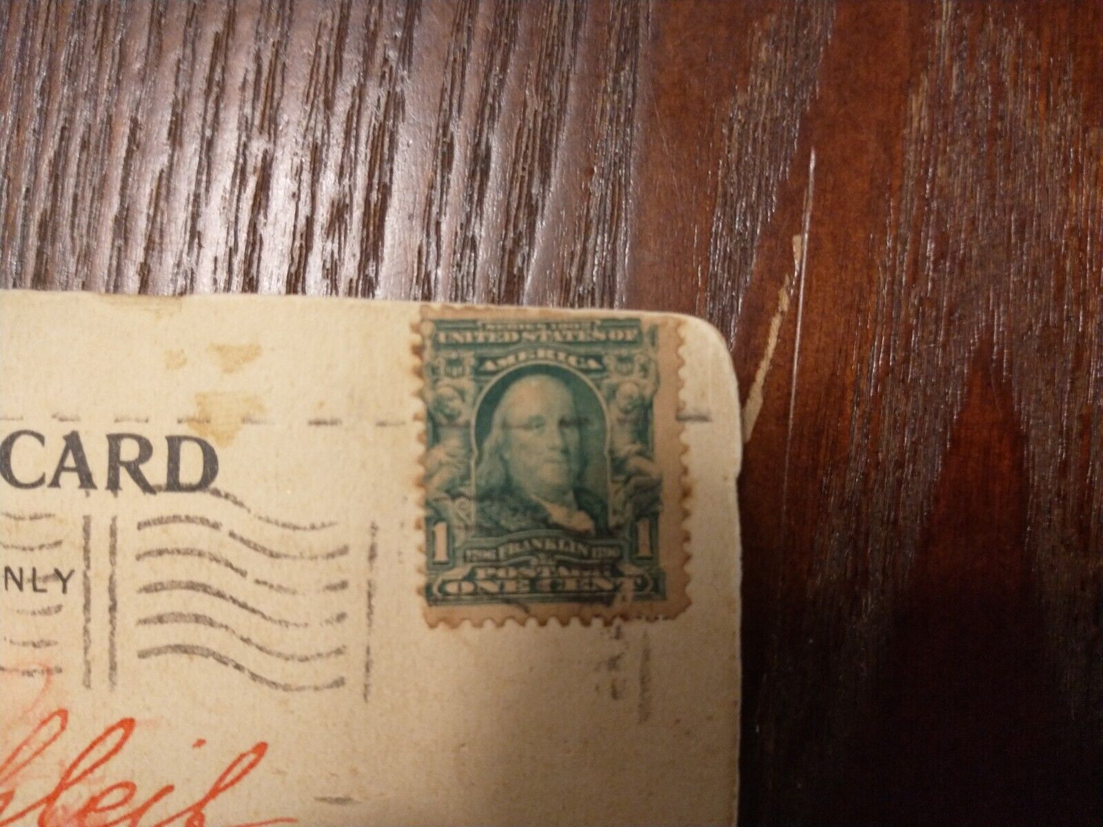 Vintage Early 1900's Post Card with *RARE* Benjamin Franklin Stamp 