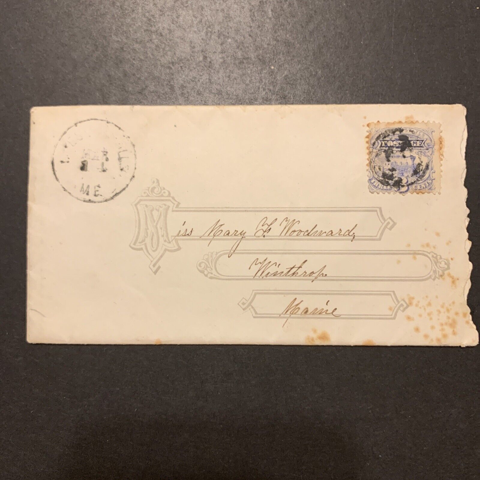 61716 US Stamp 1800s Civil War Period Cover Nice Cancel Sc114? Winthrop Maine