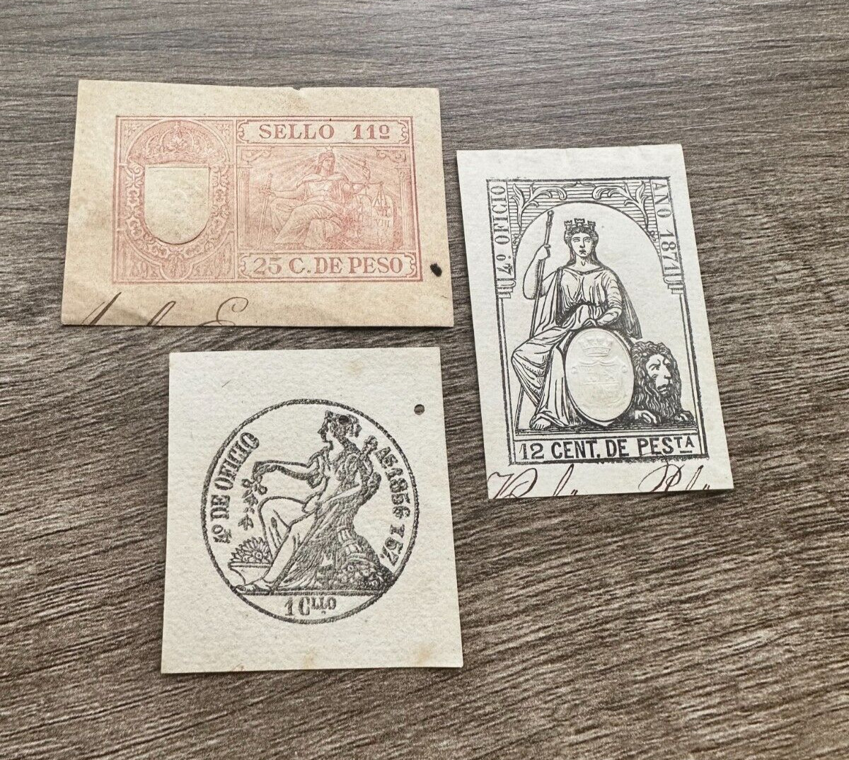 1800's Spanish Colonies Documentary Revenue Stamps, Embossed