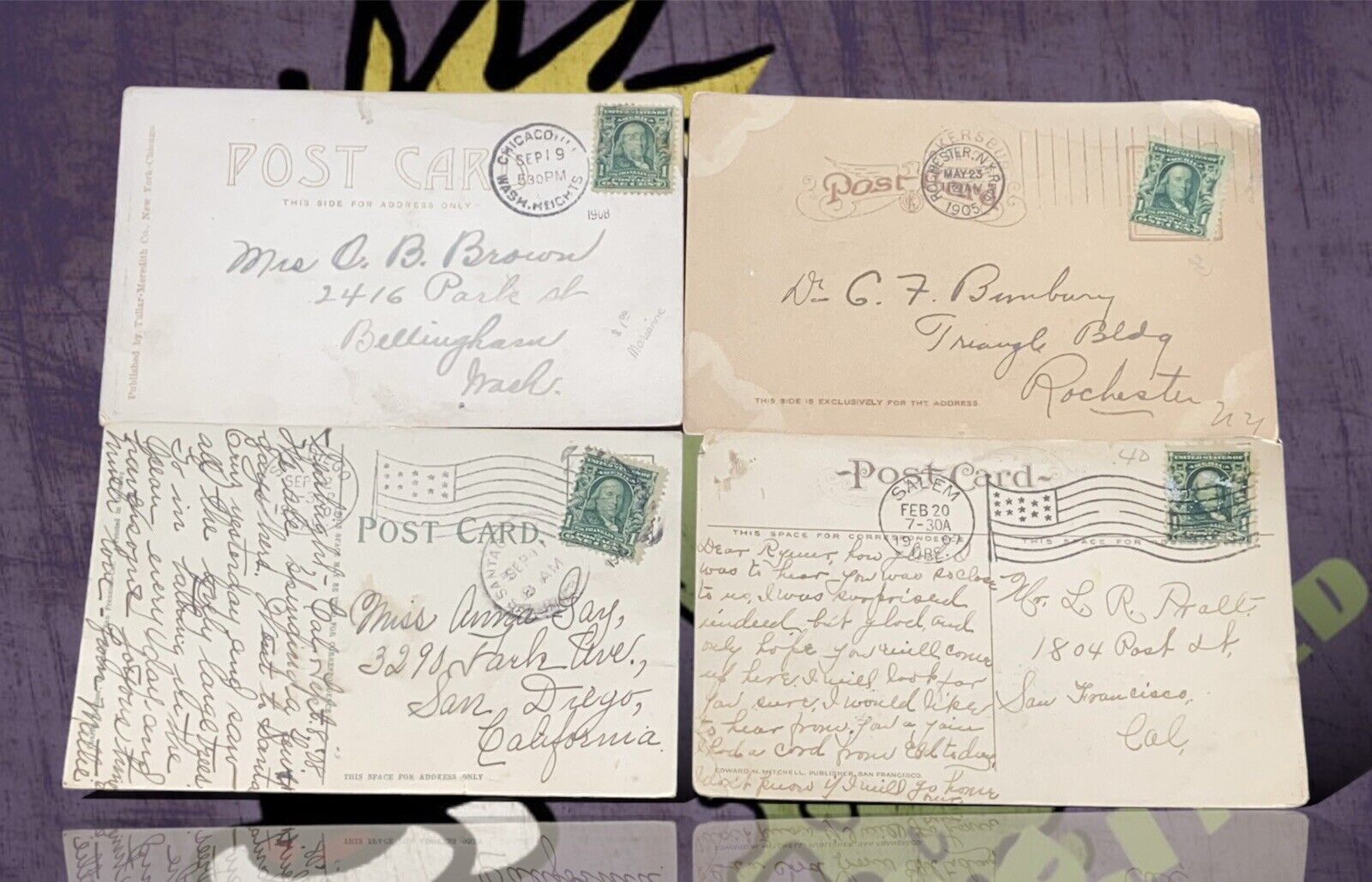 Vintage 1900’s Post Cards (4 Total) With Vintage USPS Stamps