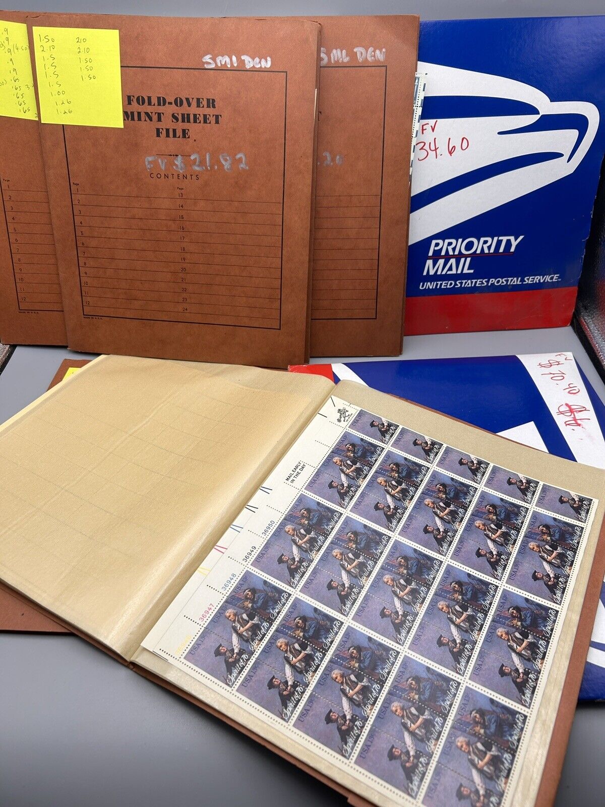 US Stamp Lot MNH Sheets, sealed, mint blocks - Early 1900's 90s 3c - 33c FV $860