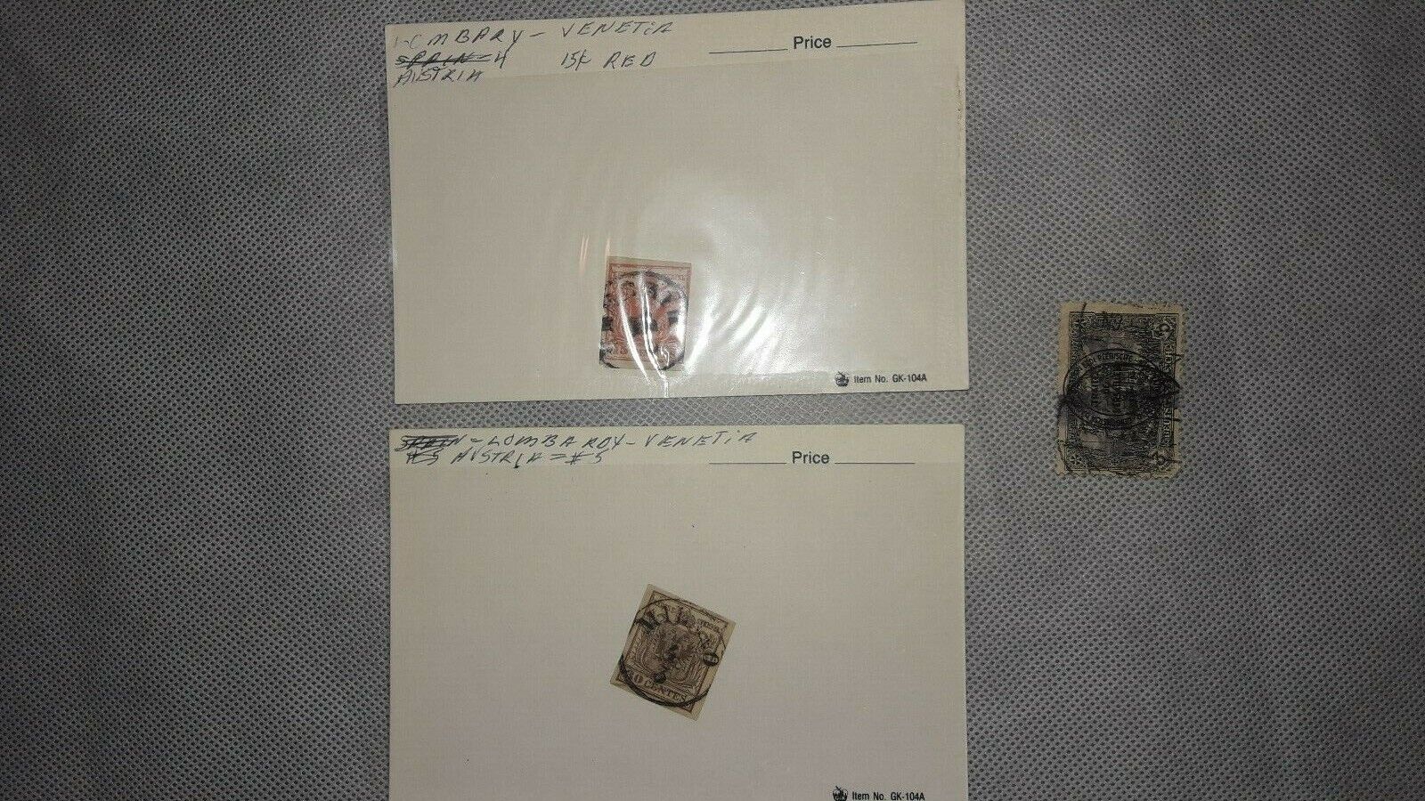  3 1800's-1900s Stamps; Lombardy, Italy, Germany: Treaty of Versailles Overstamp