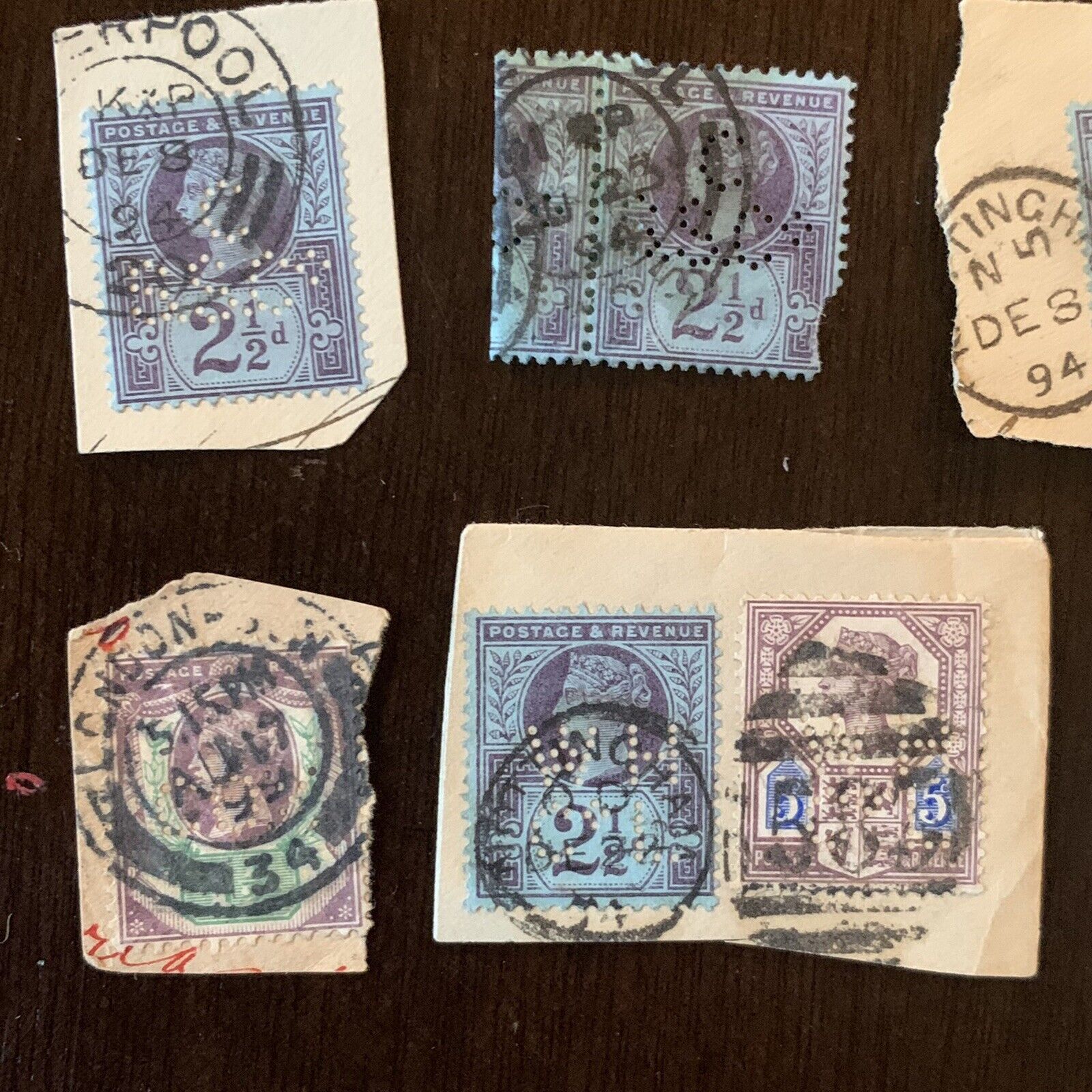 1800's GREAT BRITAIN PERFIN STAMPS ON PAPER OFF PAPER LOT NICE COLLECTION