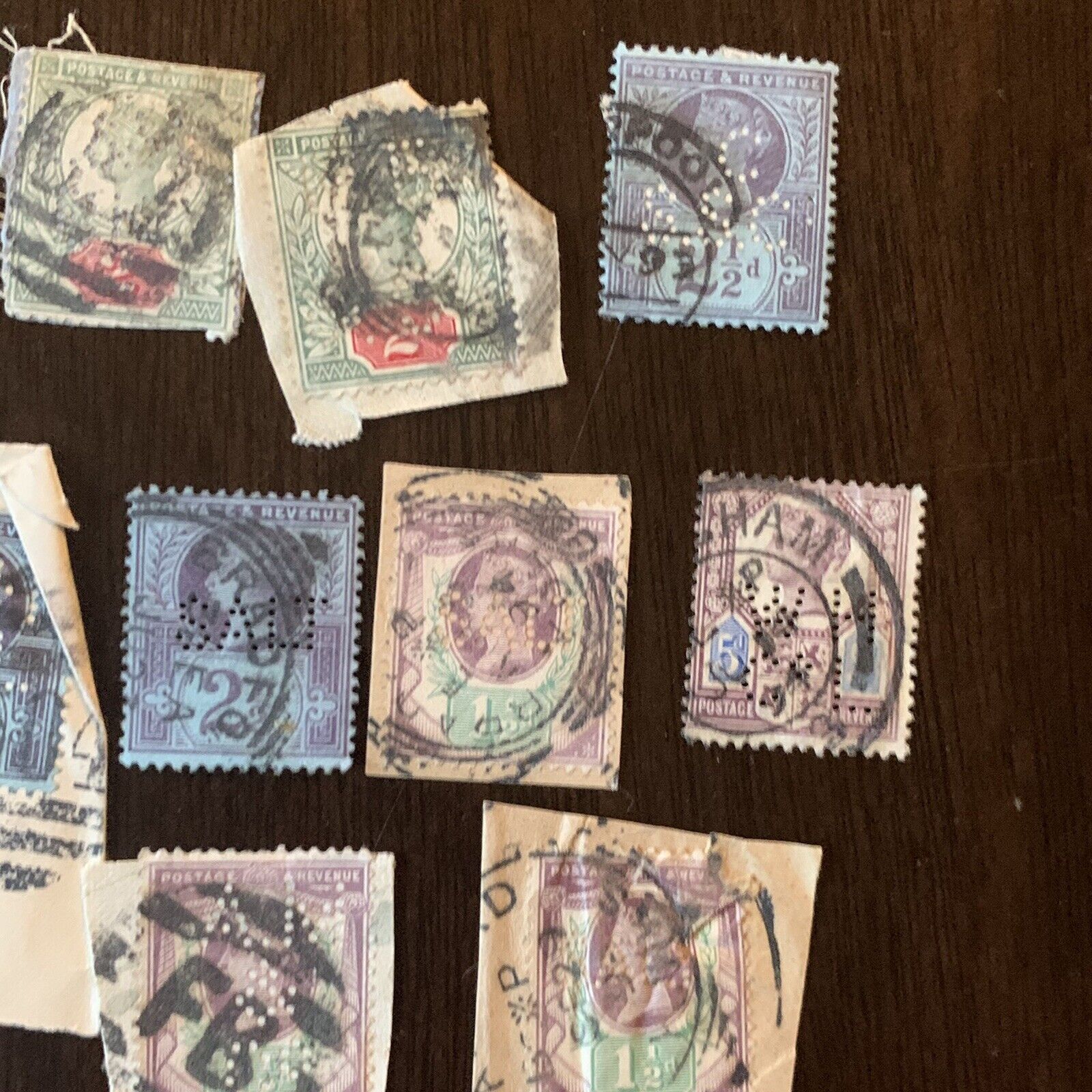 1800's GREAT BRITAIN PERFIN STAMPS ON PAPER OFF PAPER LOT NICE COLLECTION