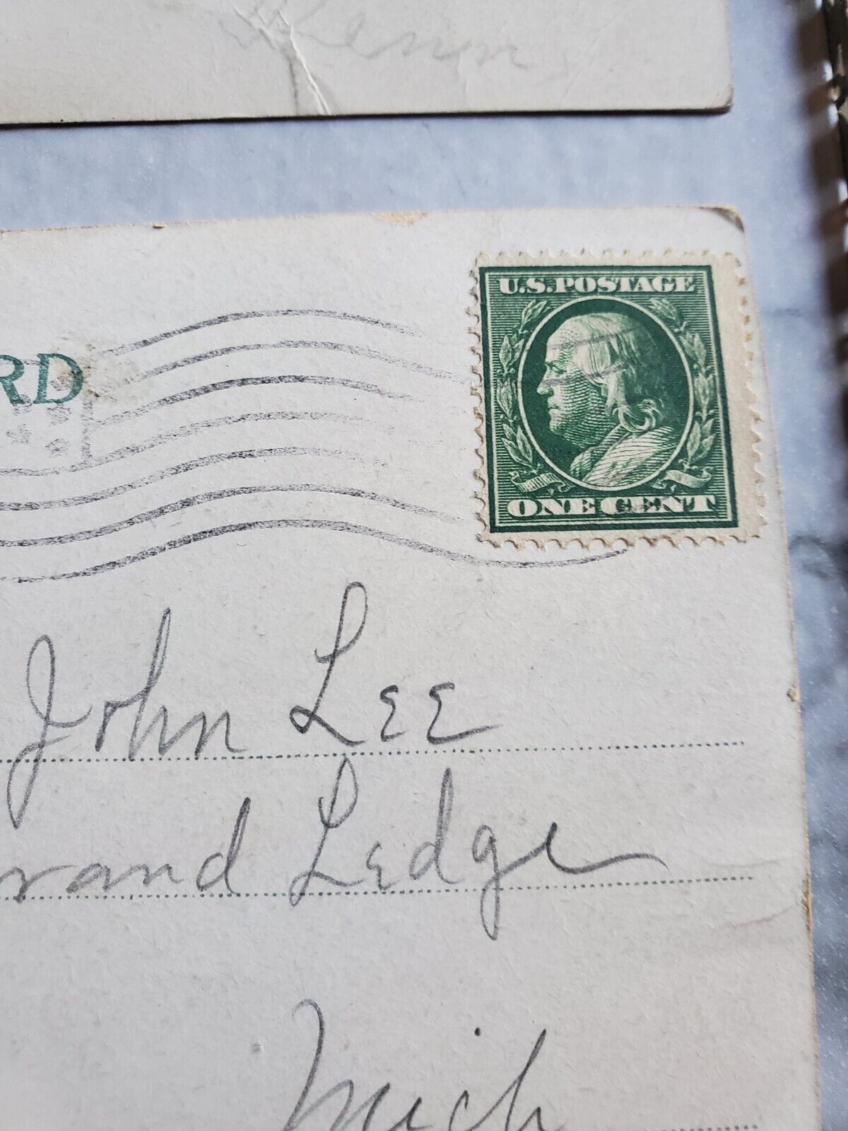 1900's Posted Stamps Lot Qty 7 Ben Franklin 1 Cent Collection Postcards Postage