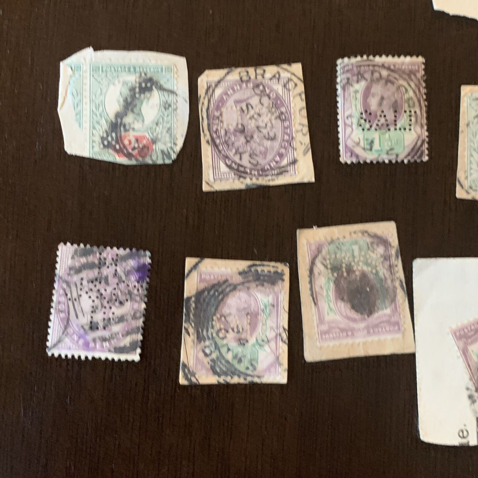1800's GREAT BRITAIN PERFIN STAMPS ON PAPER OFF PAPER LOT NICE COLLECTION