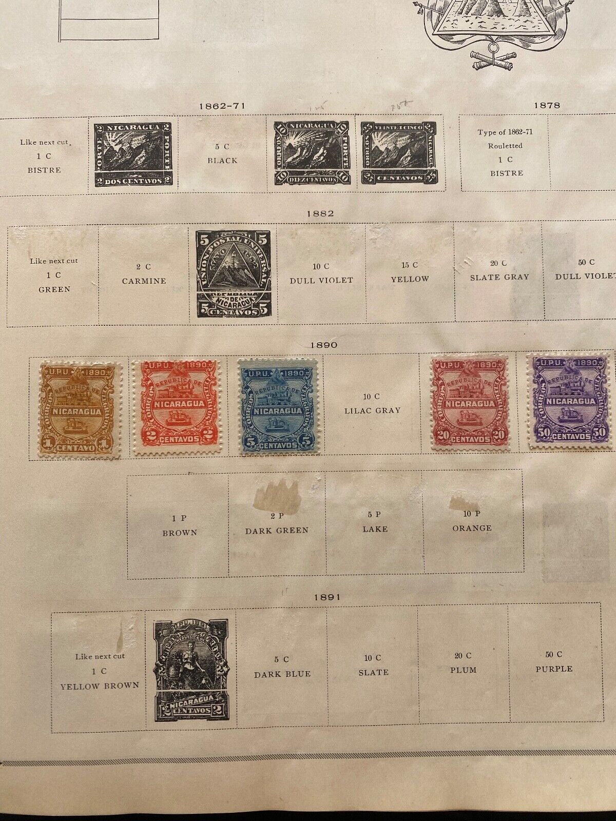 WW Stamps Nicaragua 1800s Stamps Hinged on Album Pages CV$$ Many Bobs