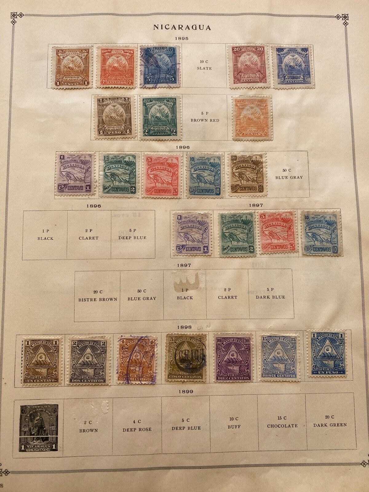 WW Stamps Nicaragua 1800s Stamps Hinged on Album Pages CV$$ Many Bobs