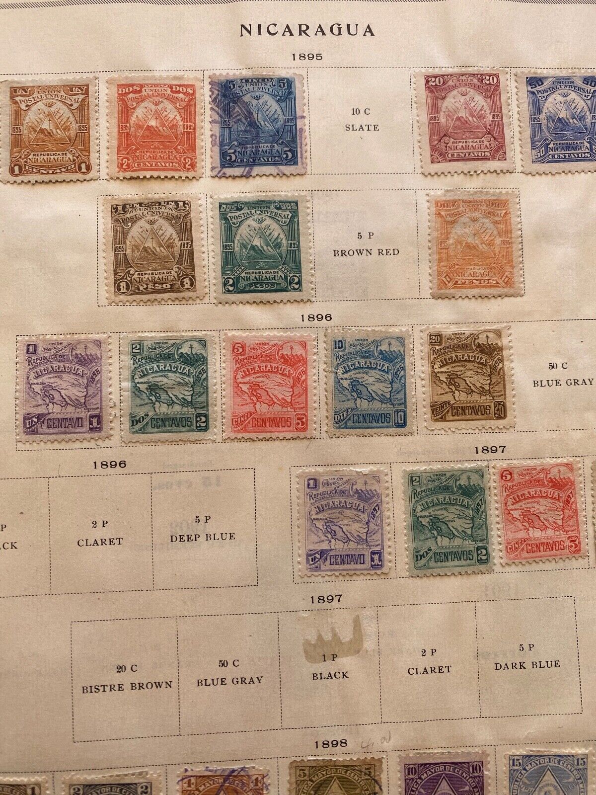 WW Stamps Nicaragua 1800s Stamps Hinged on Album Pages CV$$ Many Bobs