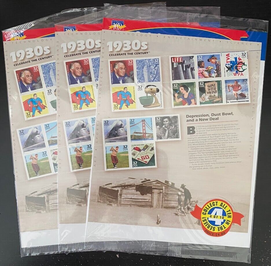 US Souvenir Stamps 1900s-1990s Celebrate the Century Lot of 51 sheets 765 Stamps