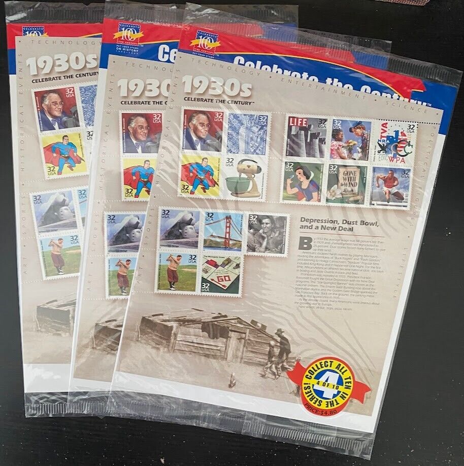 US Souvenir Stamps 1900s-1990s Celebrate the Century Lot of 51 sheets 765 Stamps