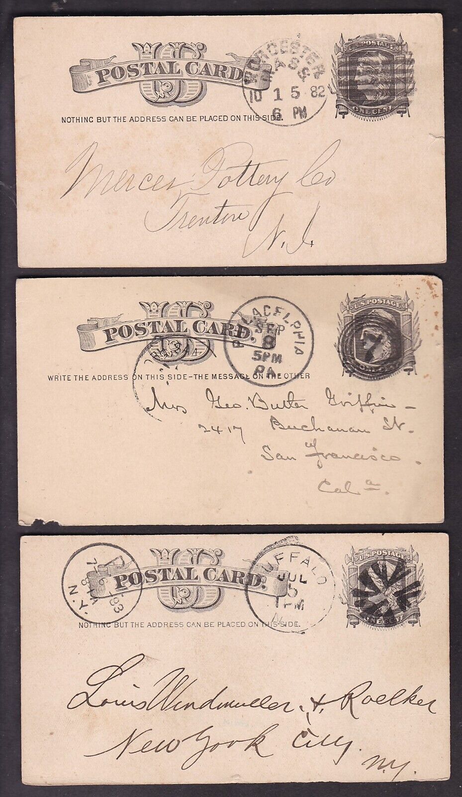 THREE FANCY CANCEL POSTCARDS, CIRCA 1800's