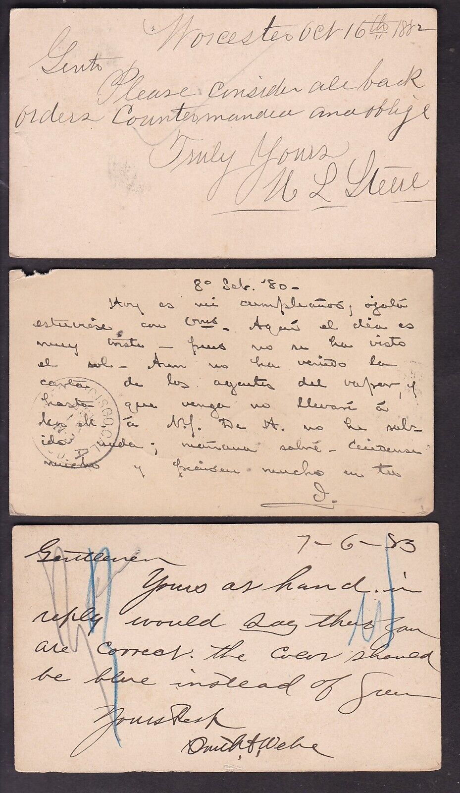 THREE FANCY CANCEL POSTCARDS, CIRCA 1800's