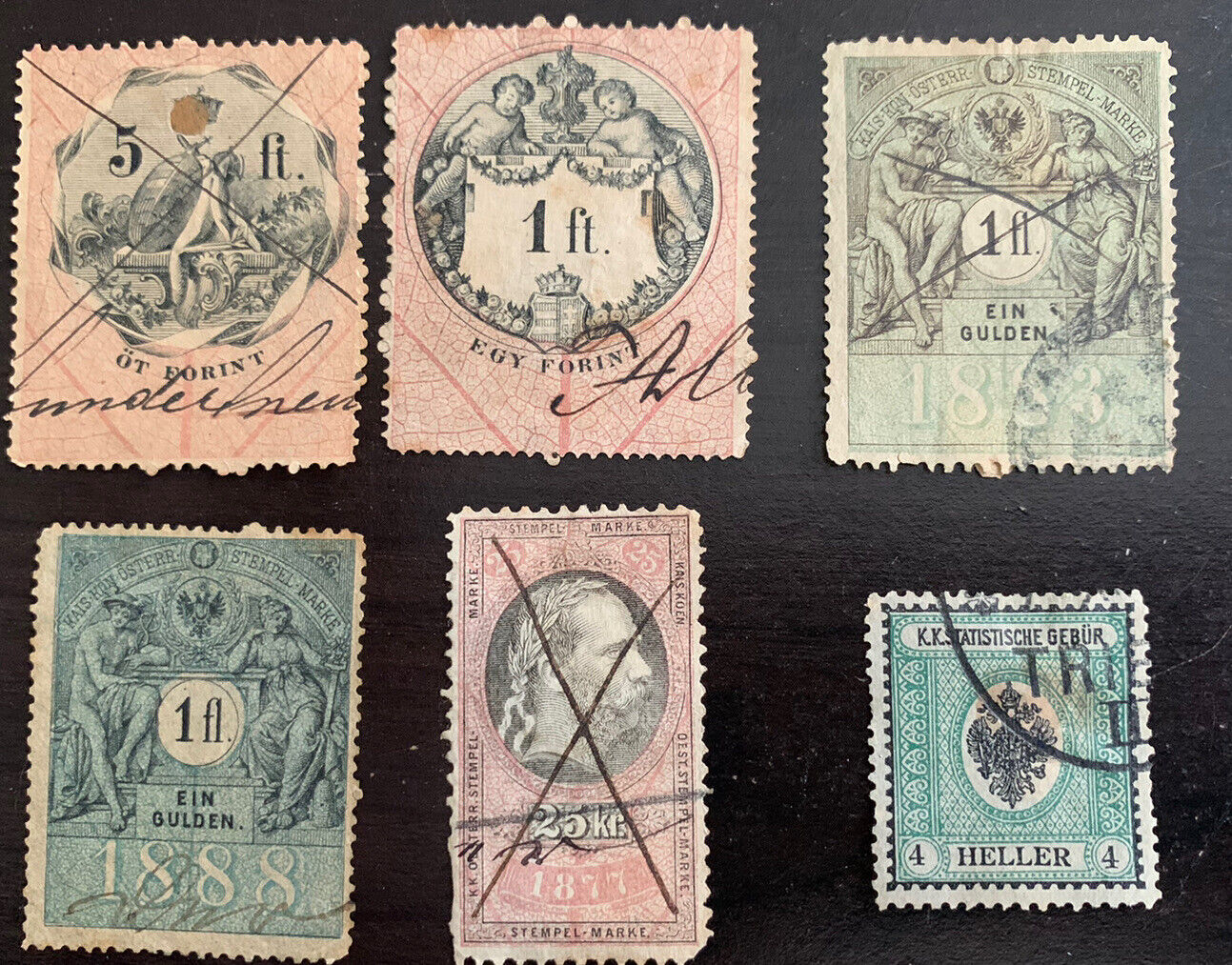 Austria - Hungary empire set of 1800's revenues  Stempelmarken fiscal