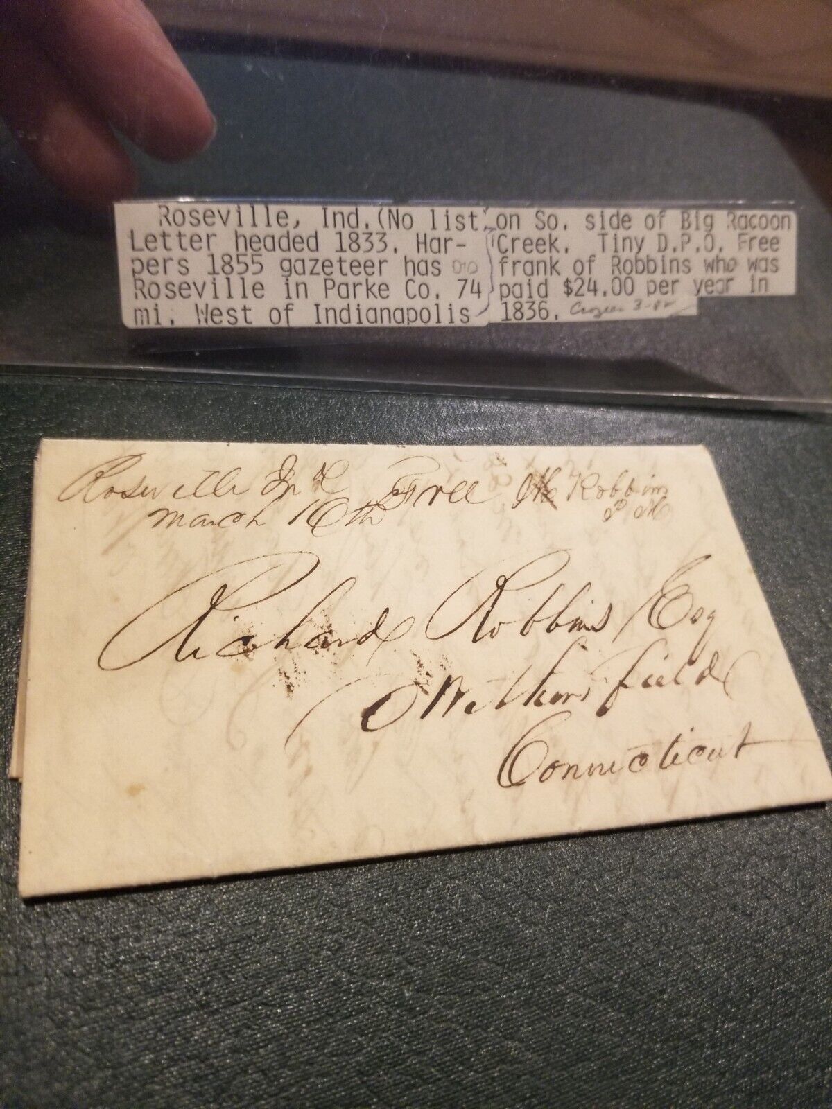 1800s Stampless Manuscript Cover Roseville Indiana DPO