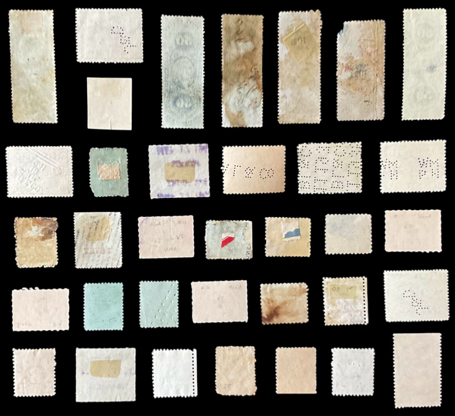 1800s - 1900s Different Varieties of Used Old USA TAX REVENUE Stamps — Hinged/UH