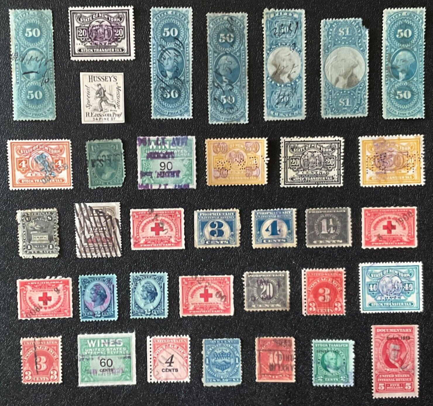 1800s - 1900s Different Varieties of Used Old USA TAX REVENUE Stamps — Hinged/UH