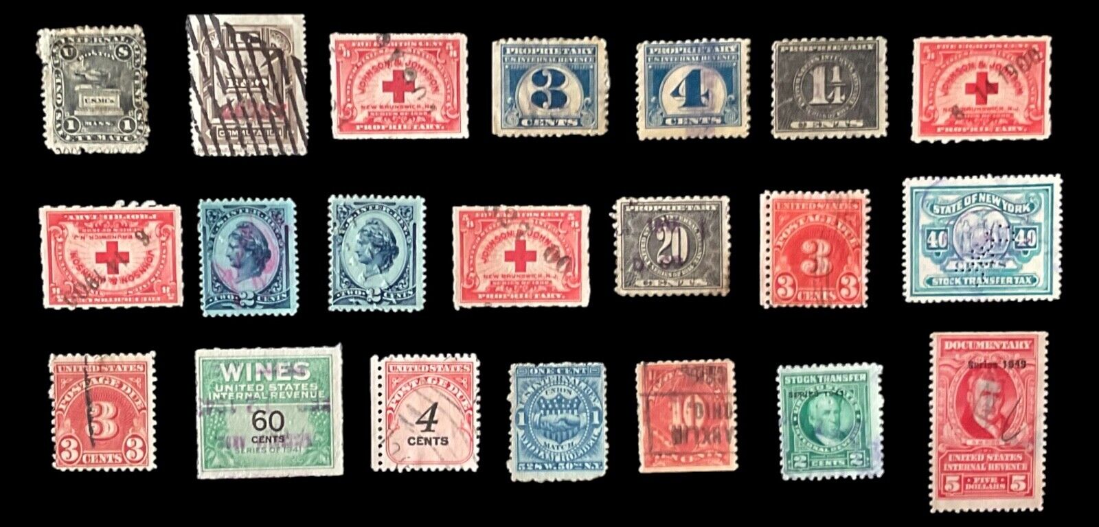 1800s - 1900s Different Varieties of Used Old USA TAX REVENUE Stamps — Hinged/UH