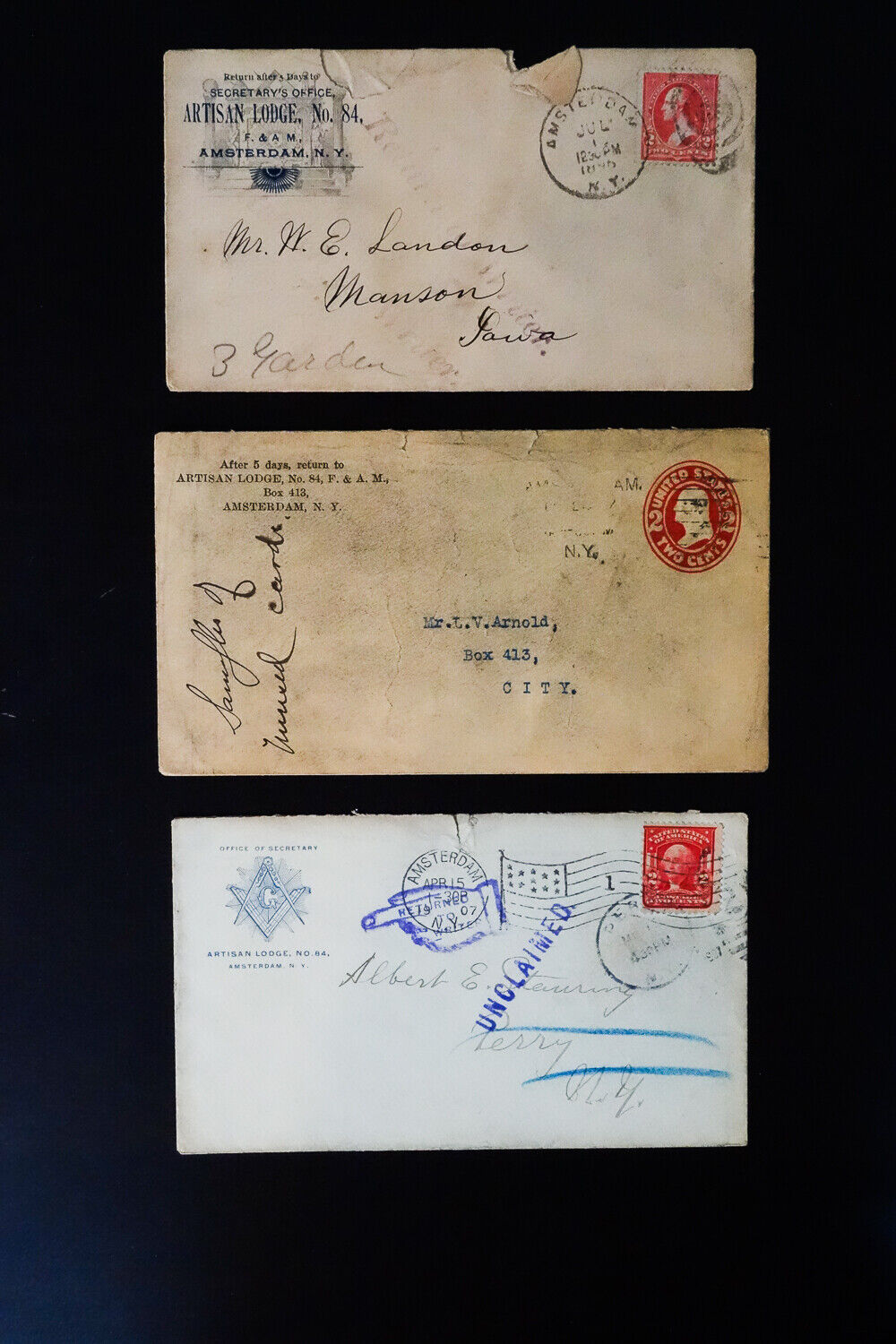 US 1800s to Early 1900s Various Stamped Masonic Covers Collection