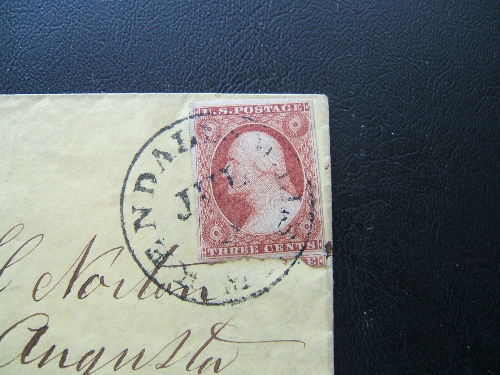 1850s SCOTT #10 OR #11, JULY CANCEL, 4 MARGINS, 1800s MAINE DPO, YELLOW ENVELOPE
