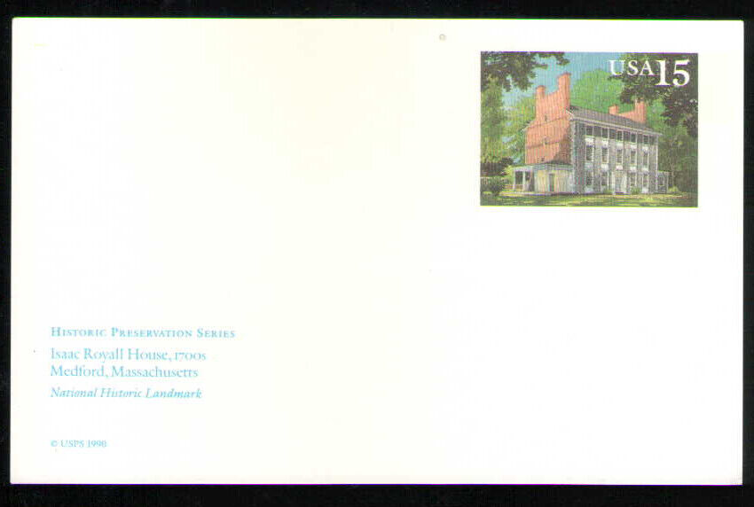 US. UX148. 15c. Isaac Royall House, 1700s. Medford, MA. Postal Card. MNH. 1990