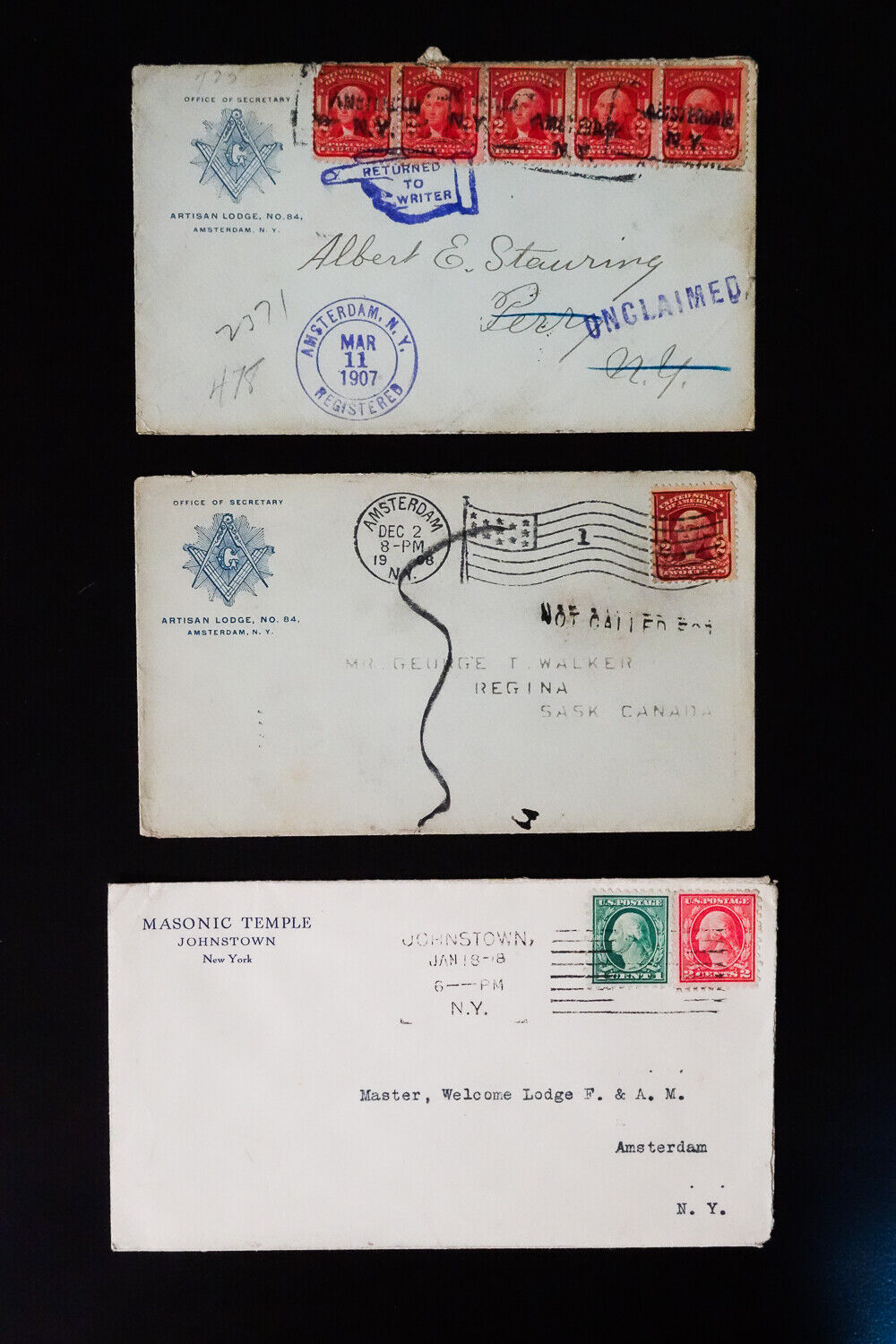 US 1800s to Early 1900s Various Stamped Masonic Covers Collection