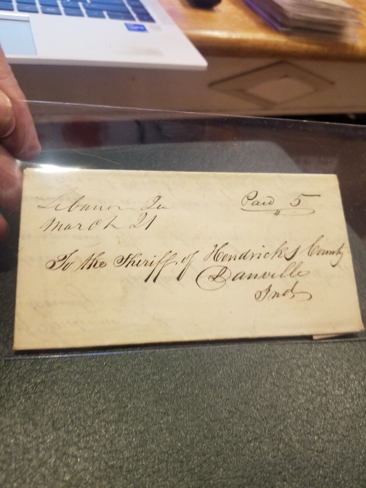1800s Stampless Manuscript Cover Lebanon Indiana To Danville Indiana