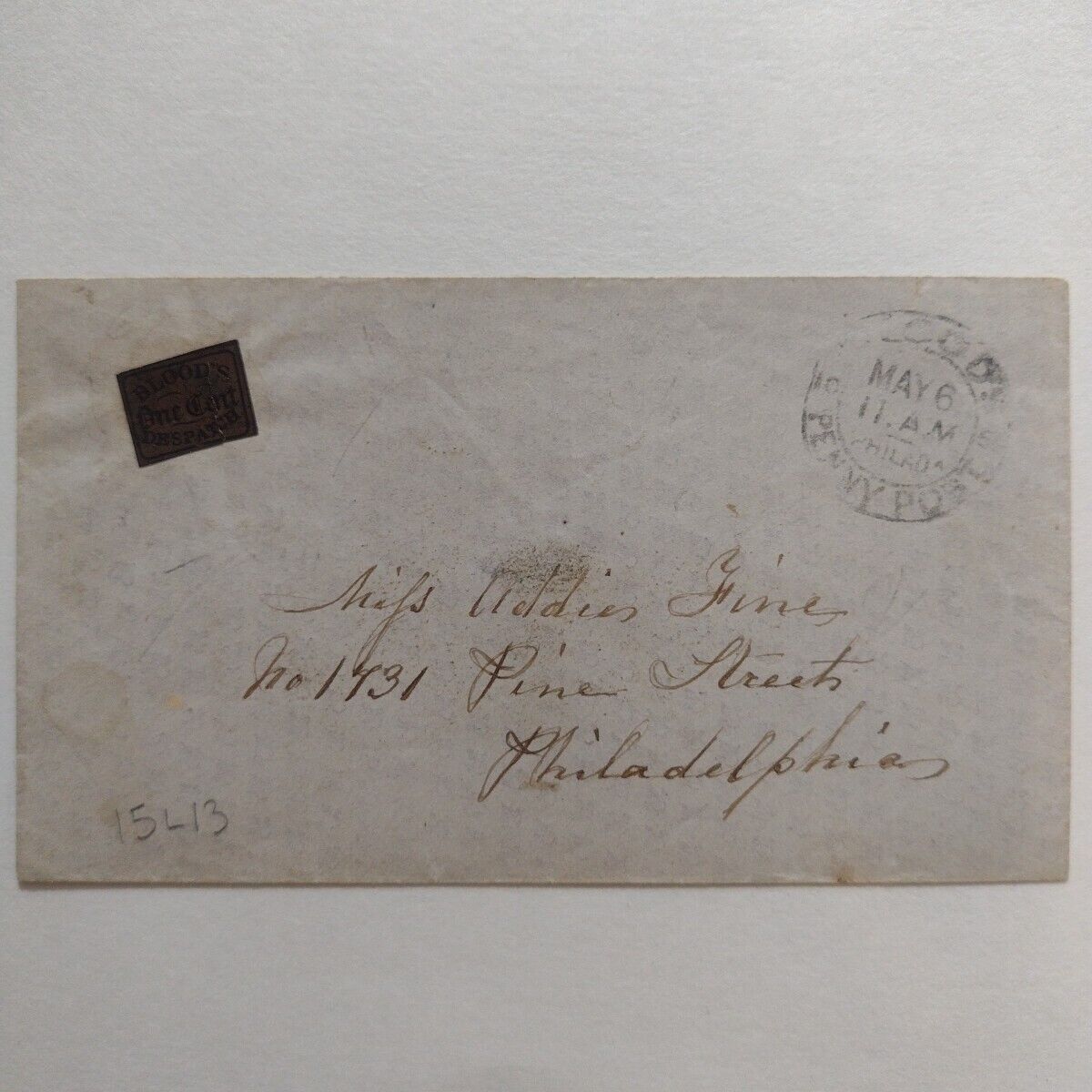 Blood's Dispatch (one cent) Penny Post U.S. 1800's, May 6, 11 a.m. PHI.