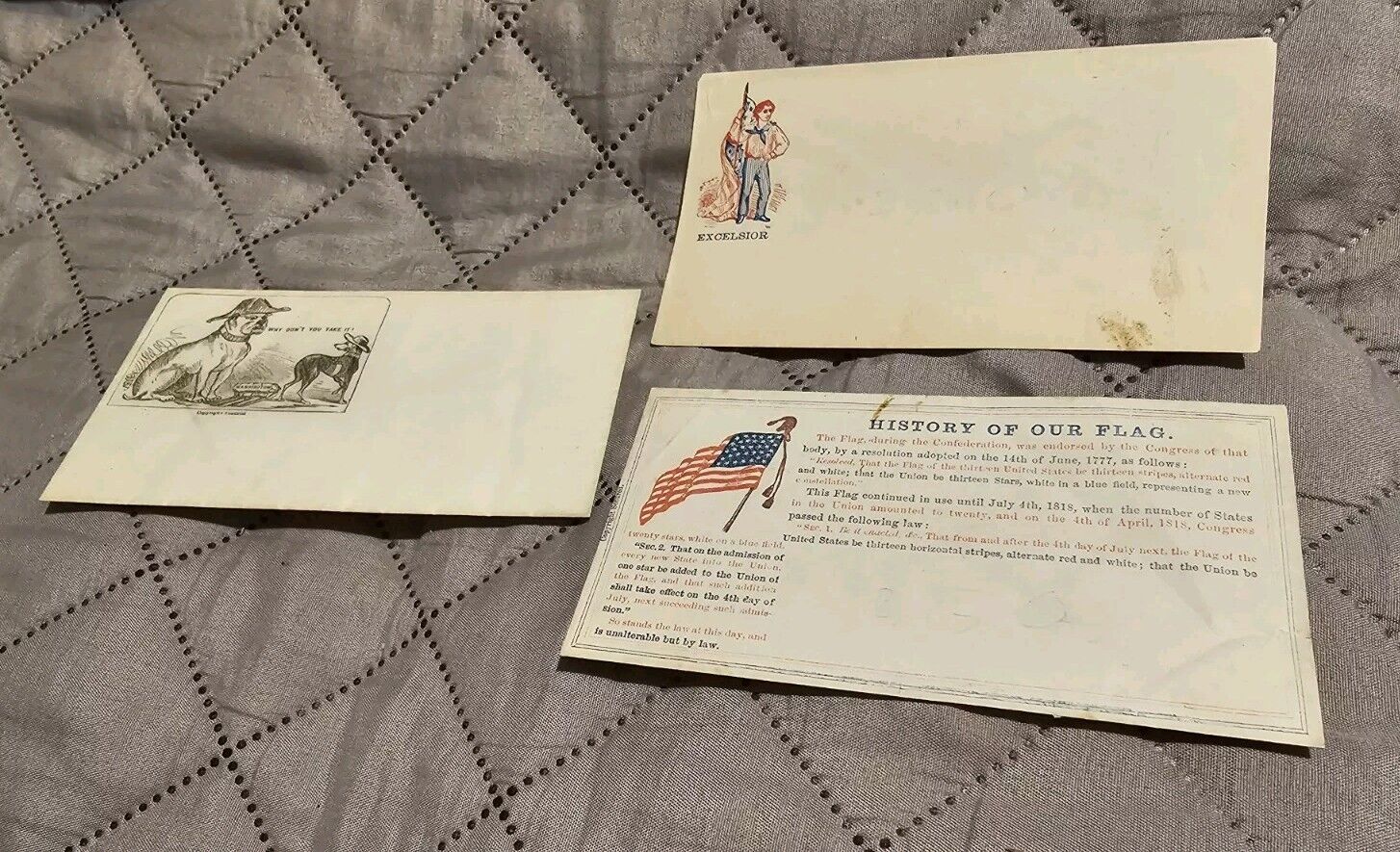Original Civil War patriotic envelope Lot of 3 Excelsior Flag Covers 1800s
