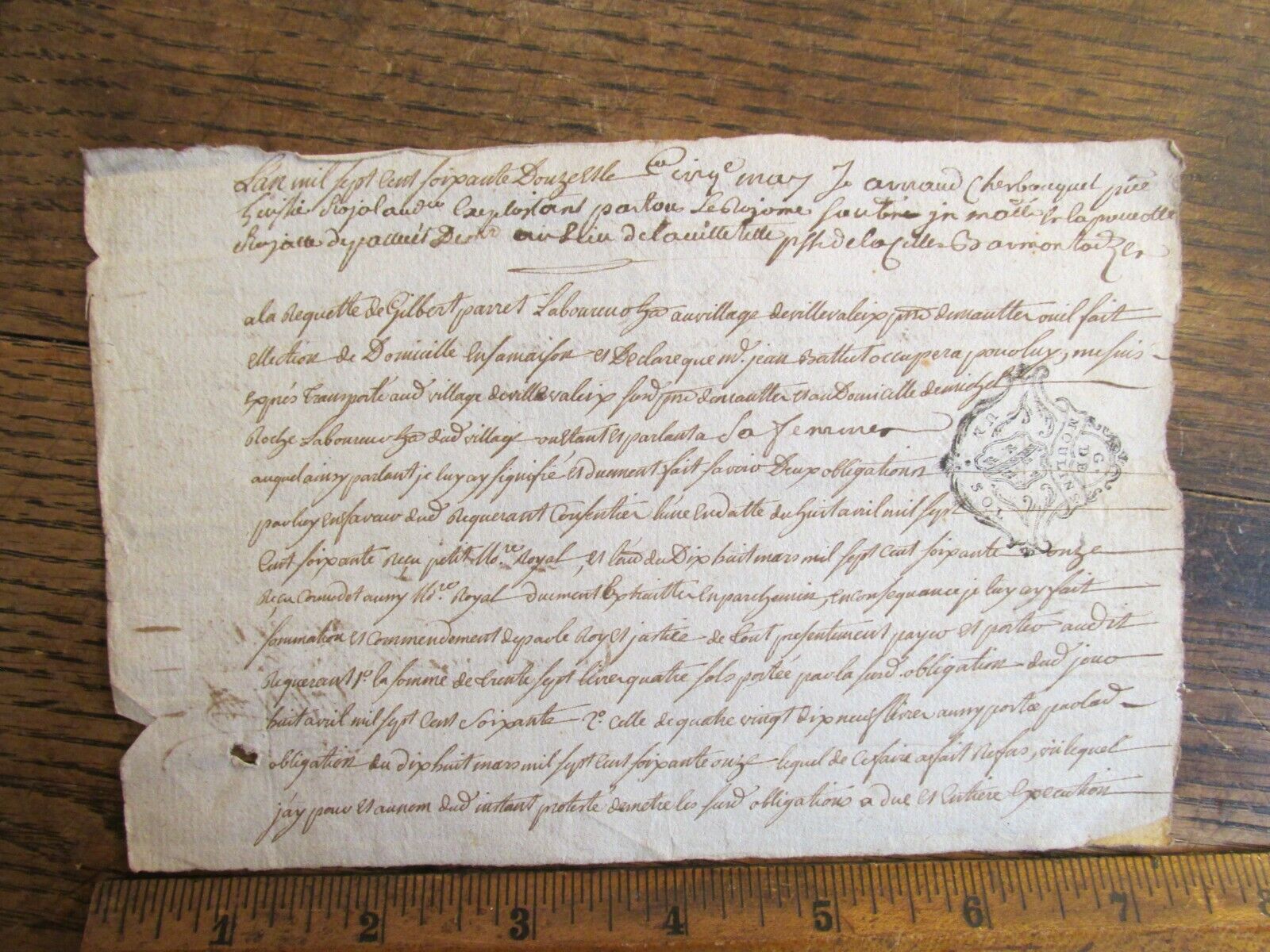 Antique Ephemera Signed French Document France 1700s w/ Fancy Stamp