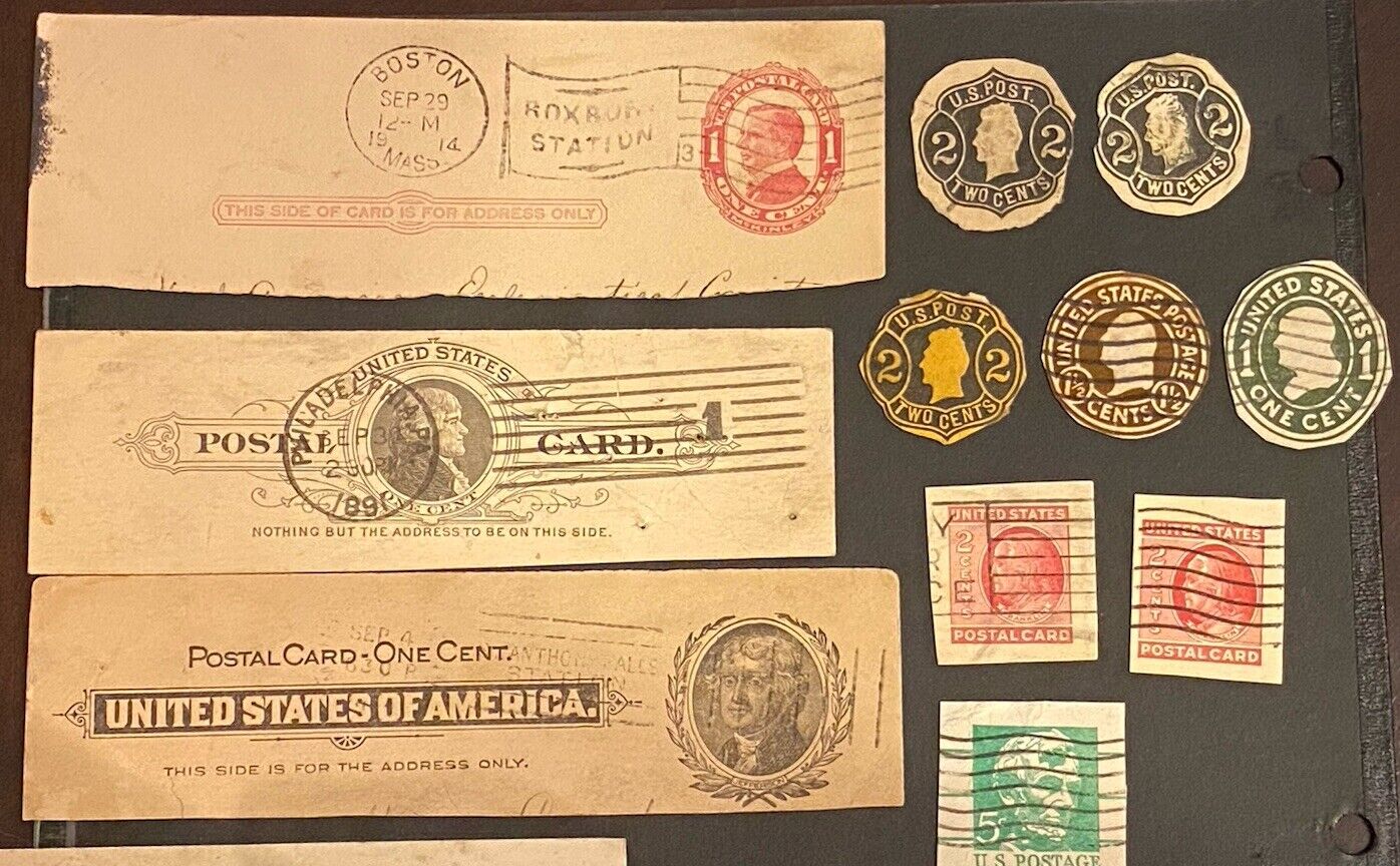 US STAMPS-BOB-POSTCARD CUT CORNERS-USED (13) TOTAL-1800’s TO 1981.  CUT-TO-SHAPE
