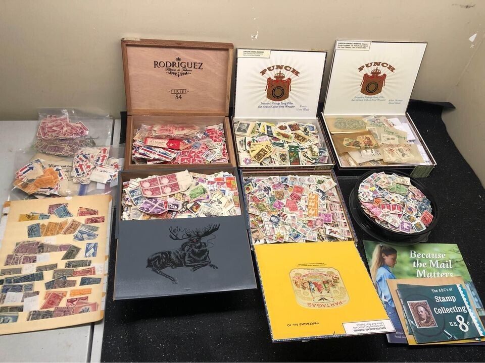 Thousands of Assorted USA Postage Stamps. 6 Boxes + 1800s-1980s. All Off Paper