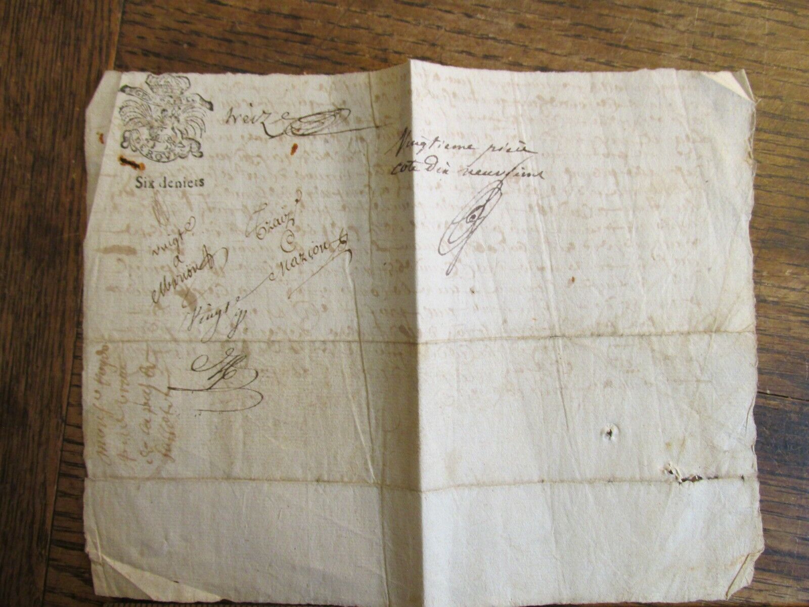 Antique Ephemera Signed French Document France ca 1600s-1700s ? w/ Fancy Stamp