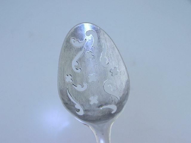 Early Silver Mote Spoon maker ? double stamp 1700's English or American Coin