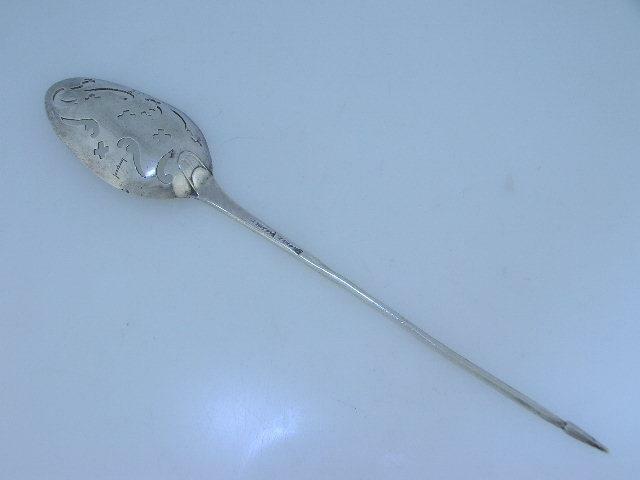 Early Silver Mote Spoon maker ? double stamp 1700's English or American Coin