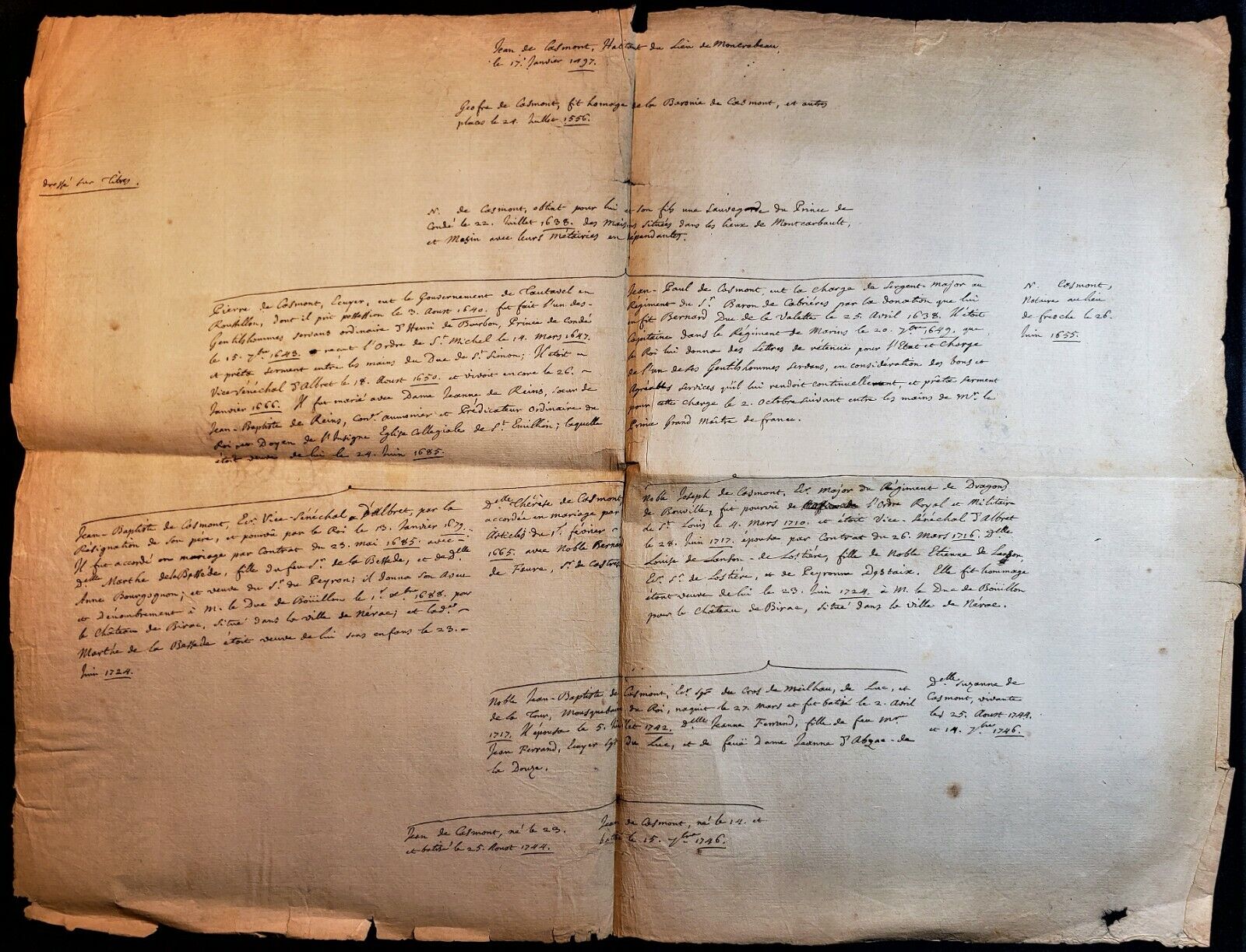 NOBLE FAMILY DE CASMONT FROM GUEYENNE TREE Manuscript Stamped with d'Hozier Seal