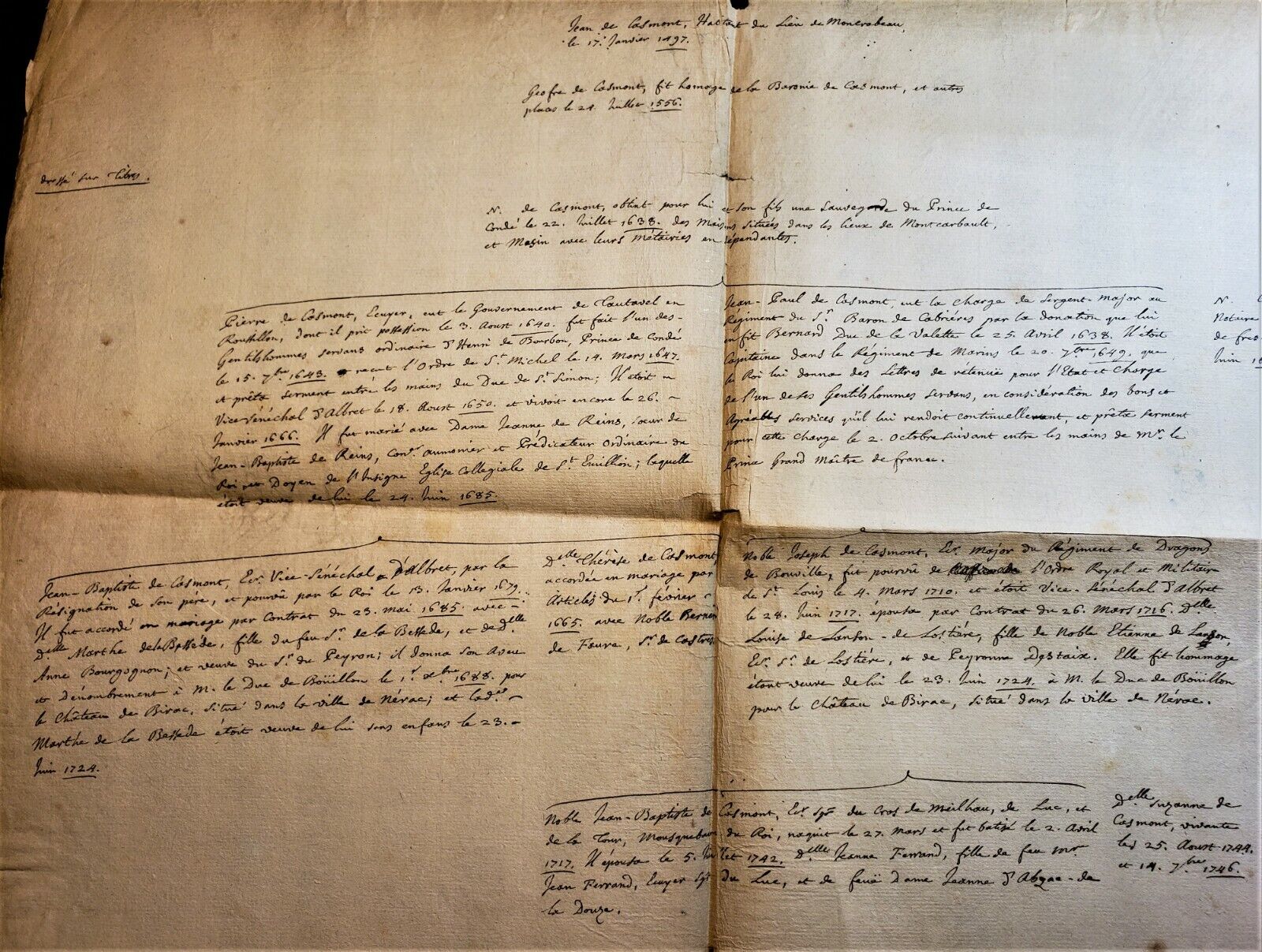 NOBLE FAMILY DE CASMONT FROM GUEYENNE TREE Manuscript Stamped with d'Hozier Seal