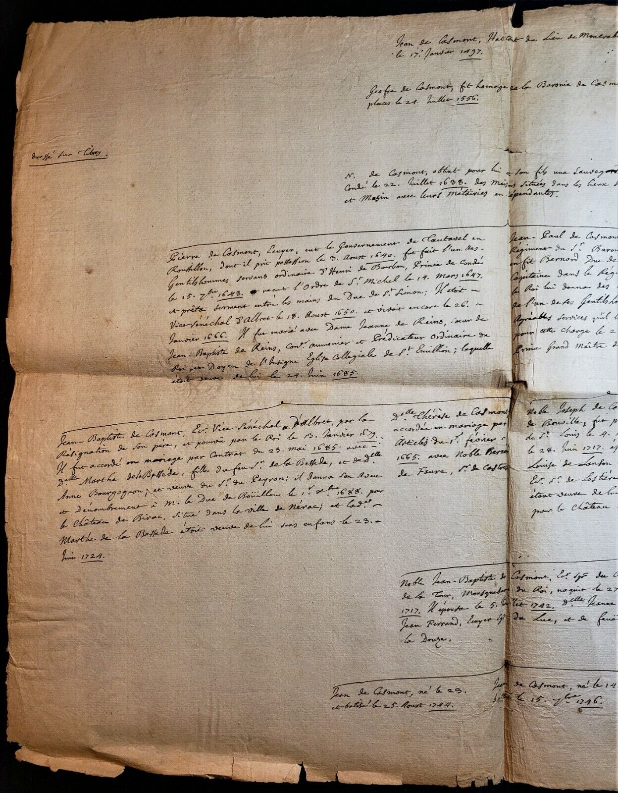 NOBLE FAMILY DE CASMONT FROM GUEYENNE TREE Manuscript Stamped with d'Hozier Seal