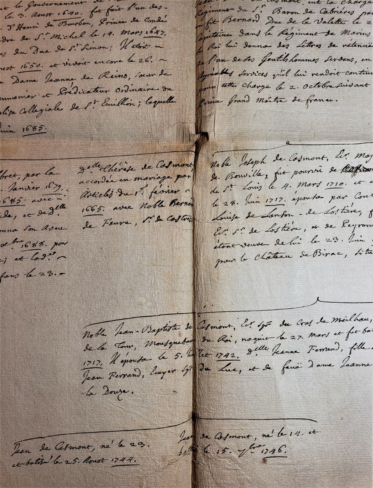 NOBLE FAMILY DE CASMONT FROM GUEYENNE TREE Manuscript Stamped with d'Hozier Seal