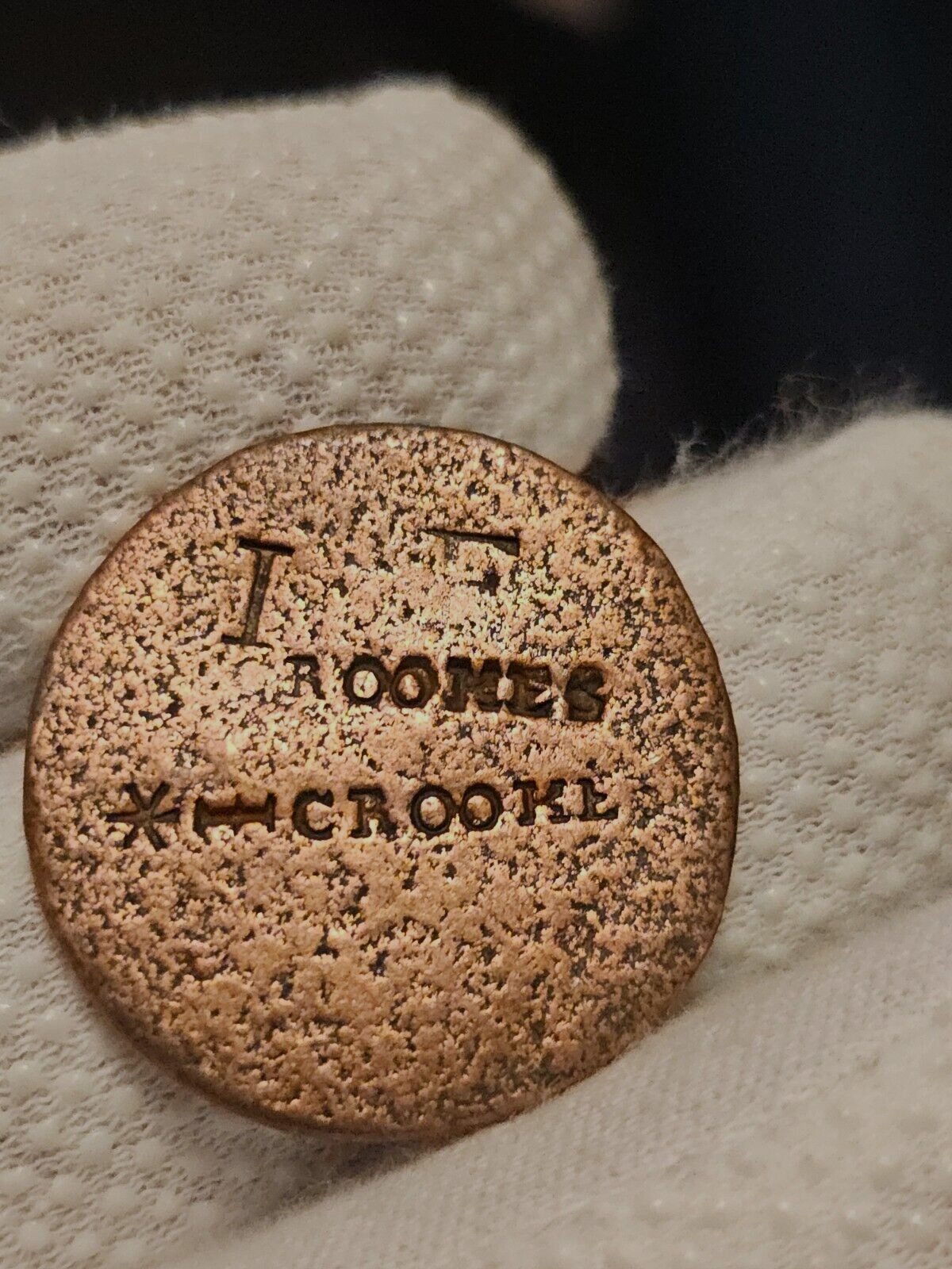 1700's Half Penny Counter Stamped IF GROOMES CROOKE British Large Colonial Coin