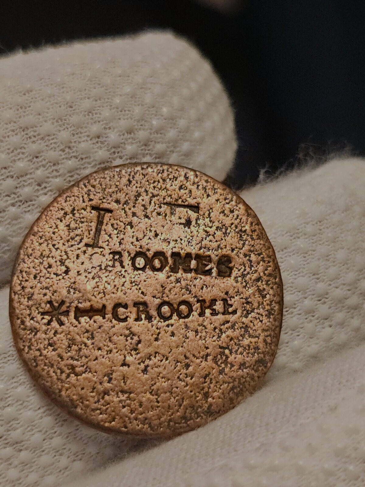 1700's Half Penny Counter Stamped IF GROOMES CROOKE British Large Colonial Coin