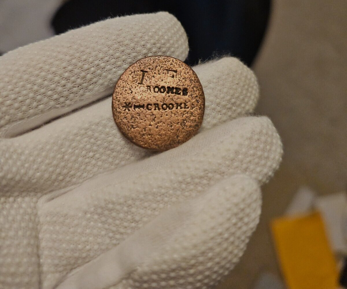 1700's Half Penny Counter Stamped IF GROOMES CROOKE British Large Colonial Coin