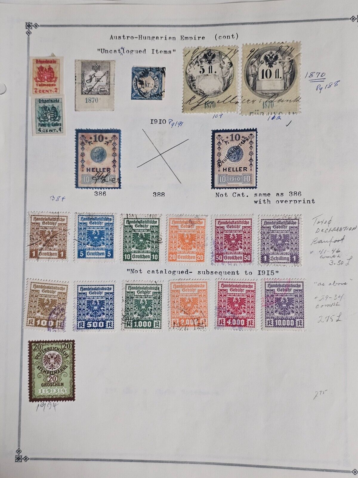 Europe & Russia 1800s Revenue Stamp Collection Lot of 400+ On Pages