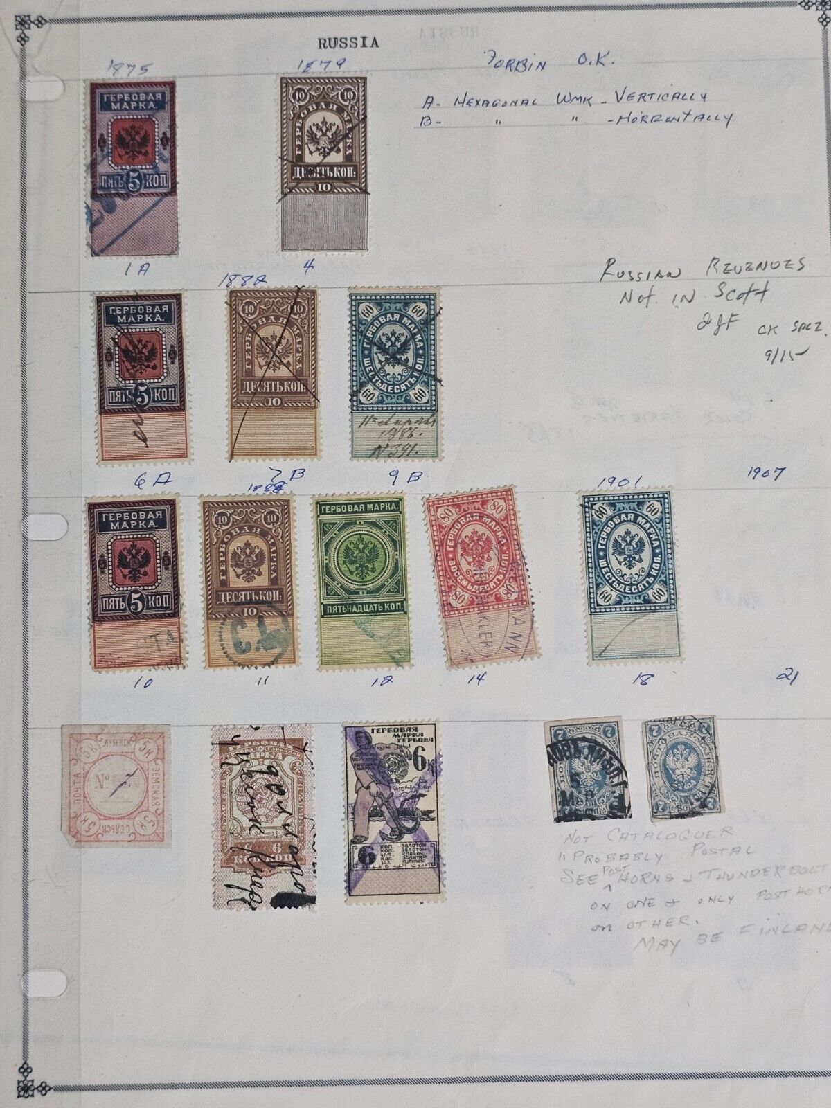 Europe & Russia 1800s Revenue Stamp Collection Lot of 400+ On Pages