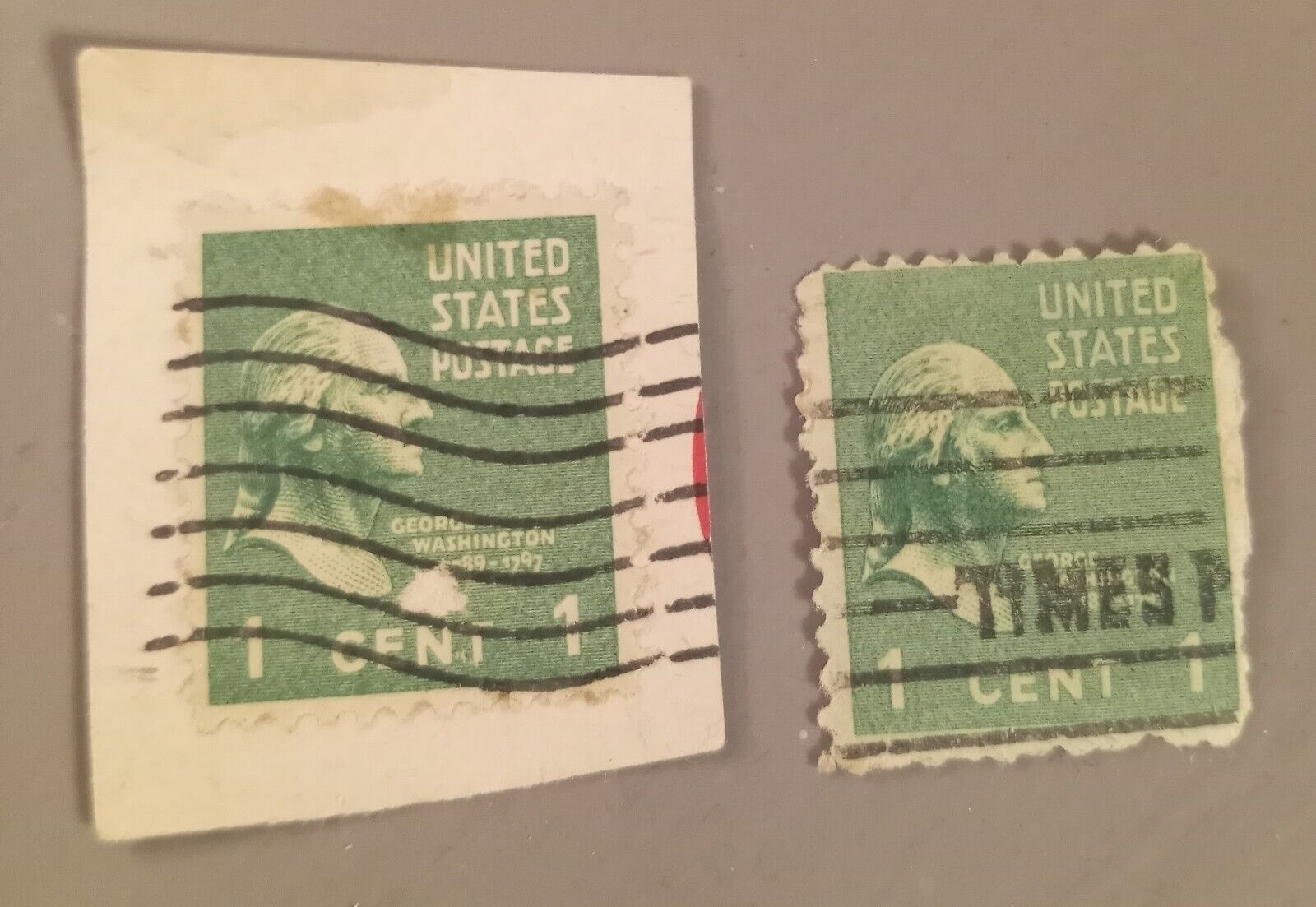 SET (2) 1947 George Washington 1 One Cent GREEN Vintage United Postage Stamps